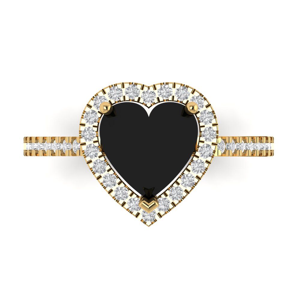 2.285 cttw Natural Onyx Hidden Halo Engagement Ring - Solid Yellow Gold (VVS1, Heart Cut,8mm)