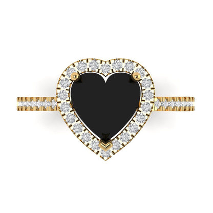 2.285 cttw Natural Onyx Hidden Halo Engagement Ring - Solid Yellow Gold (VVS1, Heart Cut,8mm)