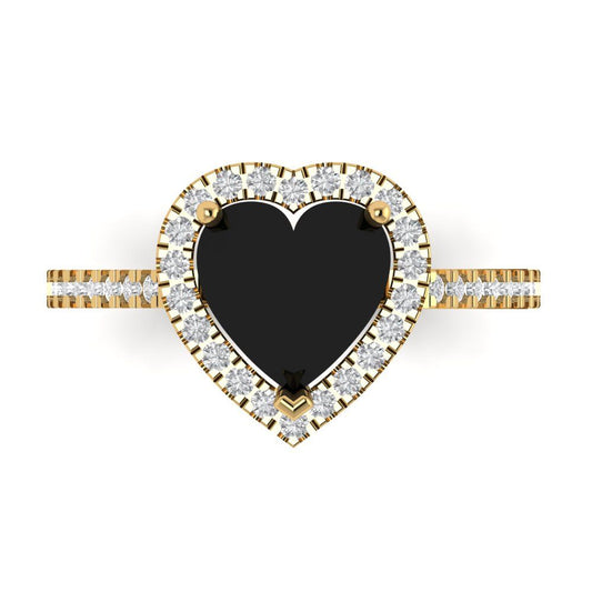 2.285 cttw Natural Onyx Hidden Halo Engagement Ring - Solid Yellow Gold (VVS1, Heart Cut,8mm)