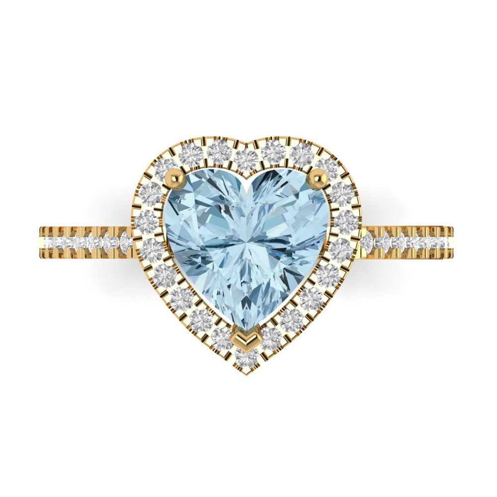 2.285 cttw Zirconia Simulated Blue Diamond Hidden Halo Engagement Ring - Solid Gold (VVS1, Heart Cut,8mm)