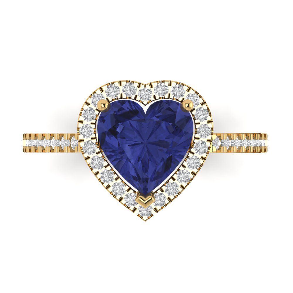 2.285 cttw Simulated Tanzanite Hidden Halo Engagement Ring - Solid Gold (Heart Cut,8mm)