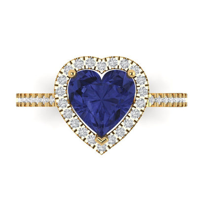 2.285 cttw Simulated Tanzanite Hidden Halo Engagement Ring - Solid Gold (Heart Cut,8mm)