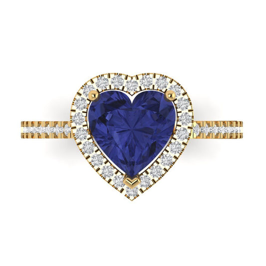 2.285 cttw Simulated Tanzanite Hidden Halo Engagement Ring - Solid Yellow Gold (VVS1, Heart Cut,8mm)