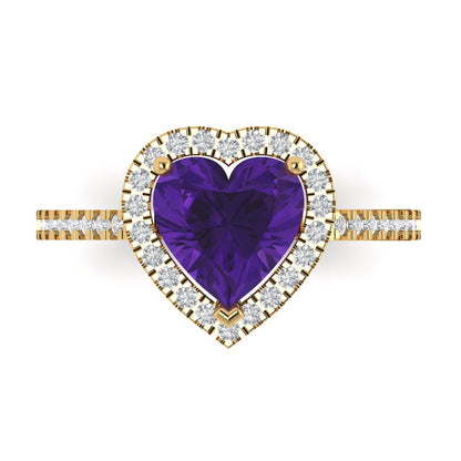 2.285 cttw Natural Amethyst Hidden Halo Engagement Ring - Solid Gold (Heart Cut,8mm)