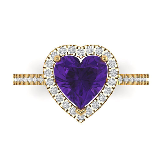 2.285 cttw Natural Amethyst Hidden Halo Engagement Ring - Solid Yellow Gold (VVS1, Heart Cut,8mm)
