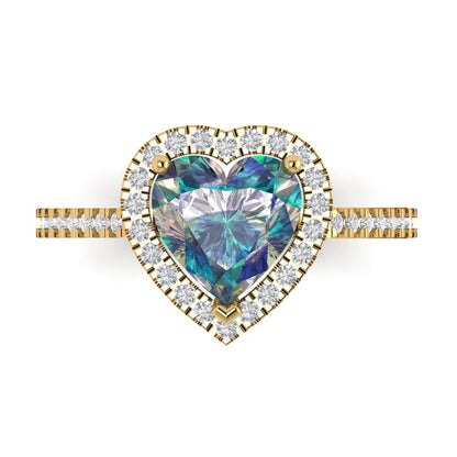 2.285 cttw Blue Moissanite Hidden Halo Engagement Ring - Solid Gold (Heart Cut,8mm)
