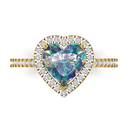 2.285 cttw Blue Moissanite Hidden Halo Engagement Ring - Solid Yellow Gold (VVS1, Heart Cut,8mm)