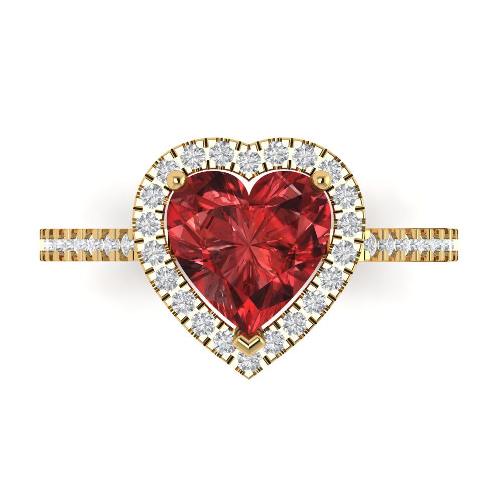2.285 cttw Natural Garnet Hidden Halo Engagement Ring - Solid Gold (Heart Cut,8mm)