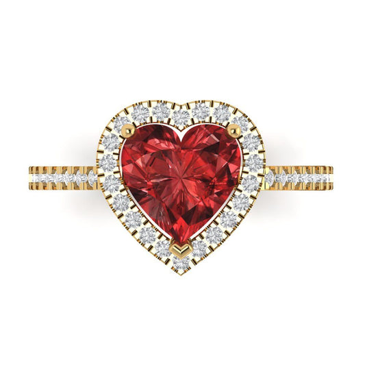 2.285 cttw Natural Garnet Hidden Halo Engagement Ring - Solid Yellow Gold (VVS1, Heart Cut,8mm)