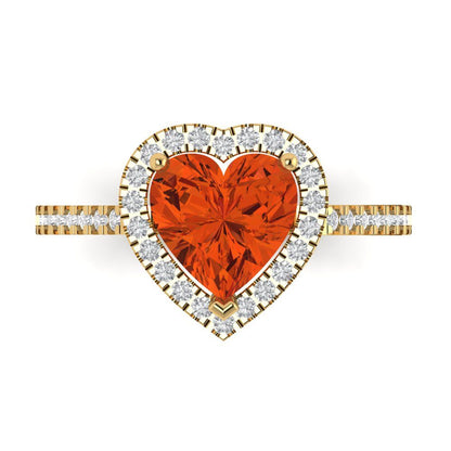 2.285 cttw Zirconia Simulated Red Diamond Hidden Halo Engagement Ring - Solid Gold (VVS1, Heart Cut,8mm)