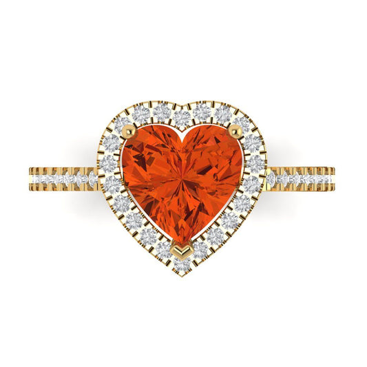 2.285 cttw Zirconia Simulated Red Diamond Hidden Halo Engagement Ring - Solid Yellow Gold (VVS1, Heart Cut,8mm)