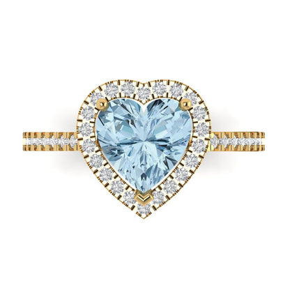 2.285 cttw Natural Sky Blue Topaz Hidden Halo Engagement Ring - Solid Gold (Heart Cut,8mm)