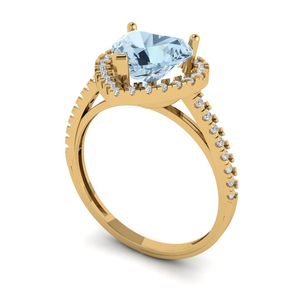 2.285 cttw Natural Sky Blue Topaz Hidden Halo Engagement Ring - Solid Gold (Heart Cut,8mm)
