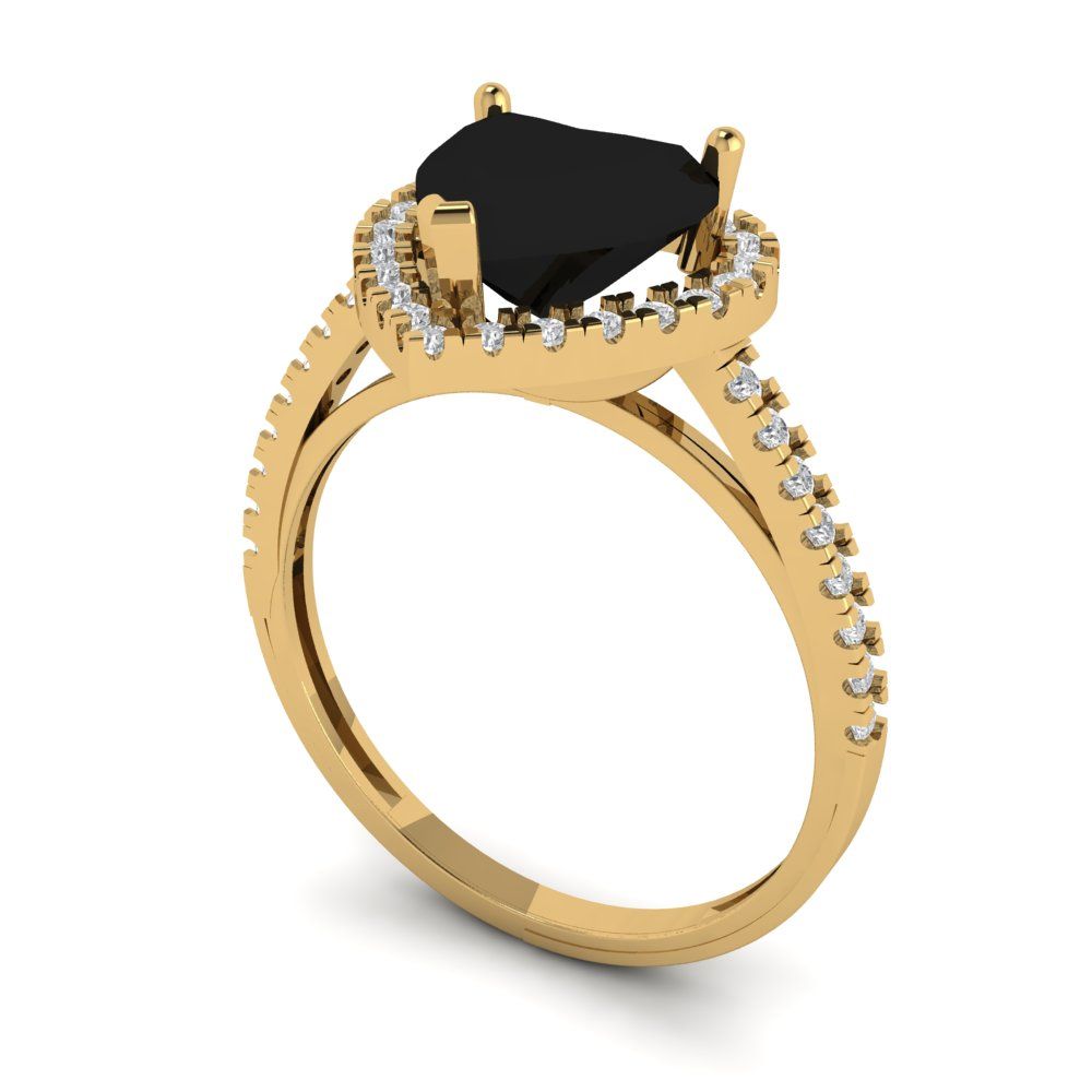 2.285 cttw Natural Onyx Hidden Halo Engagement Ring - Solid Yellow Gold (VVS1, Heart Cut,8mm)
