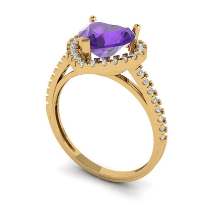 2.285 cttw Natural Amethyst Hidden Halo Engagement Ring - Solid Gold (Heart Cut,8mm)