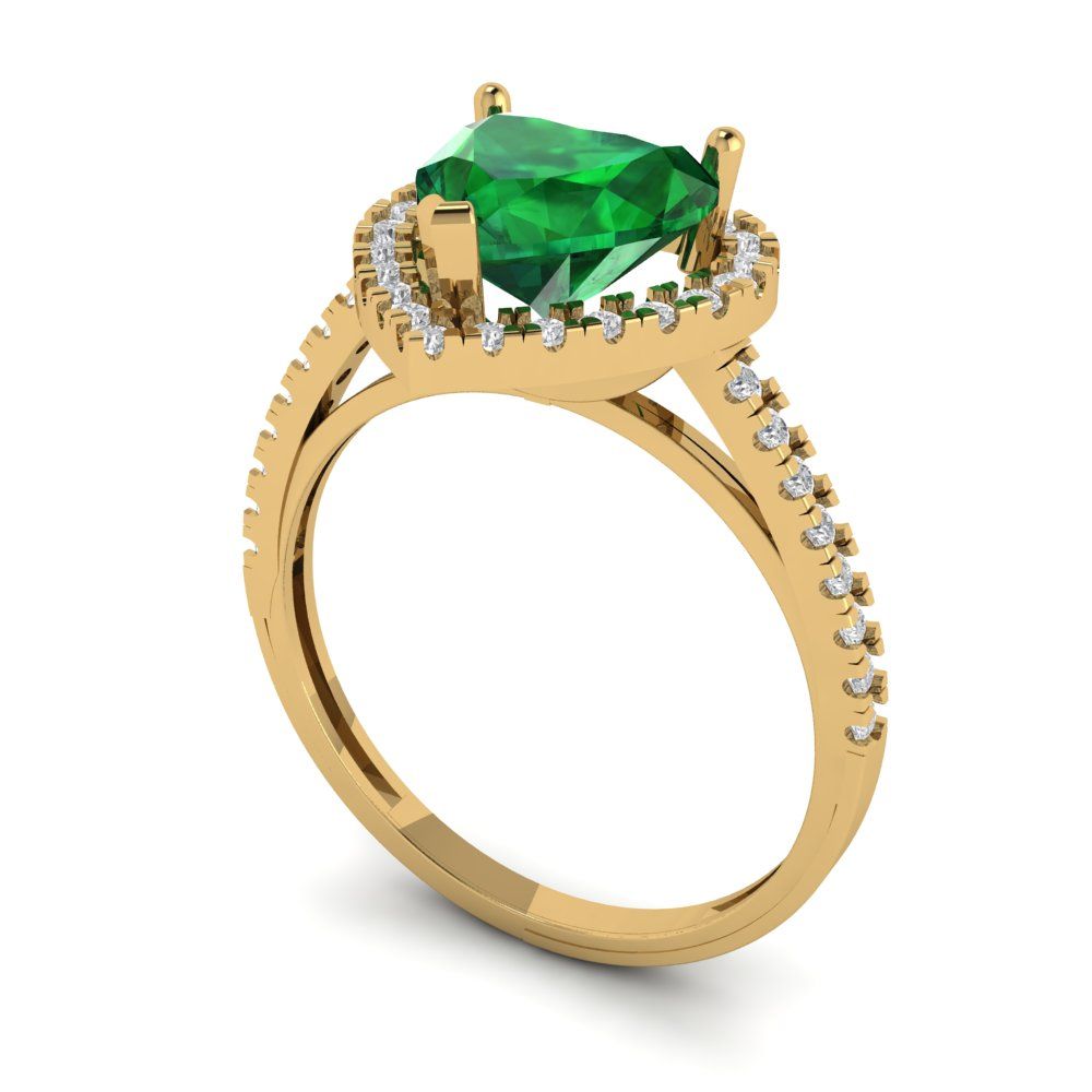 2.285 cttw Simulated Emerald Hidden Halo Engagement Ring - Solid Gold (Heart Cut,8mm)