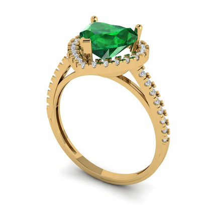 2.285 cttw Simulated Emerald Hidden Halo Engagement Ring - Solid Gold (Heart Cut,8mm)