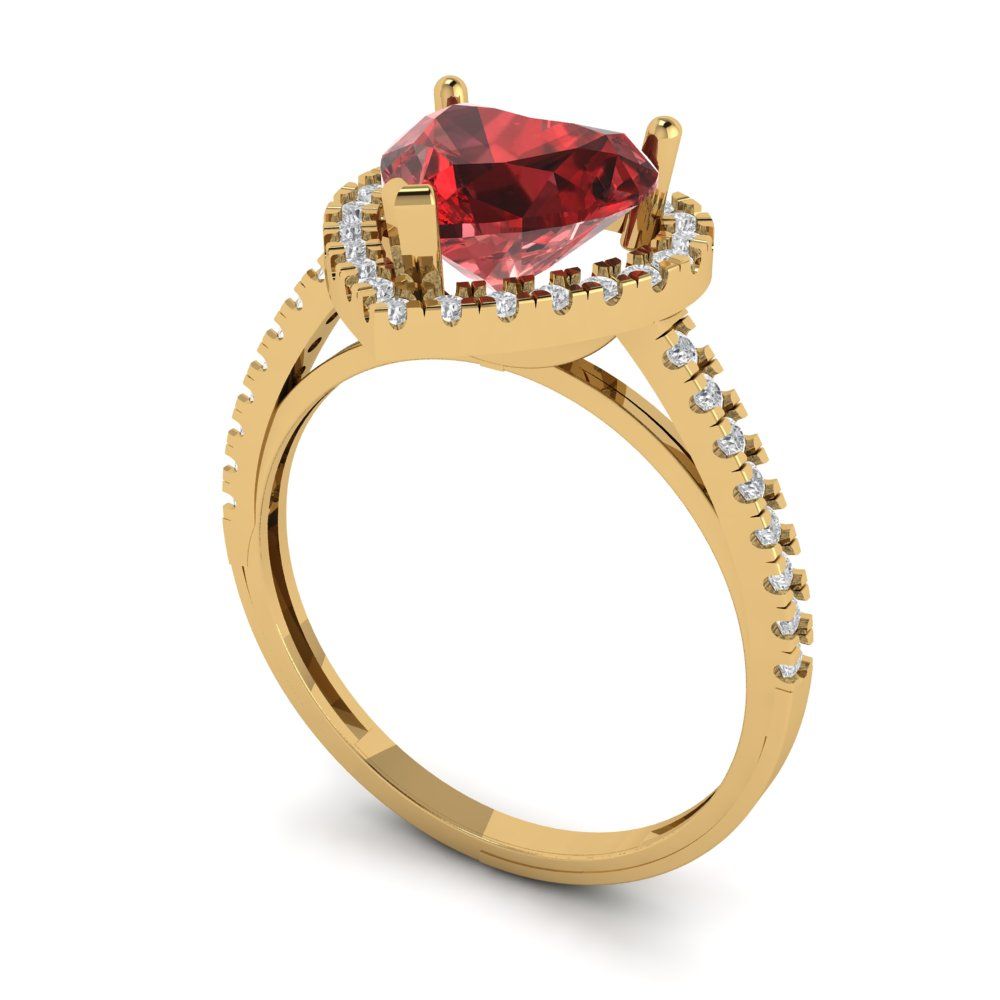 2.285 cttw Natural Garnet Hidden Halo Engagement Ring - Solid Gold (Heart Cut,8mm)