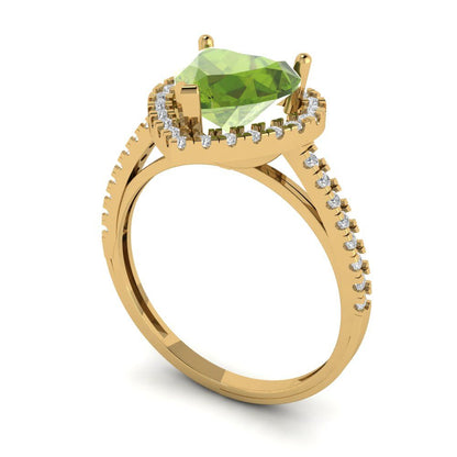 2.285 cttw Natural Peridot Hidden Halo Engagement Ring - Solid Gold (Heart Cut,8mm)