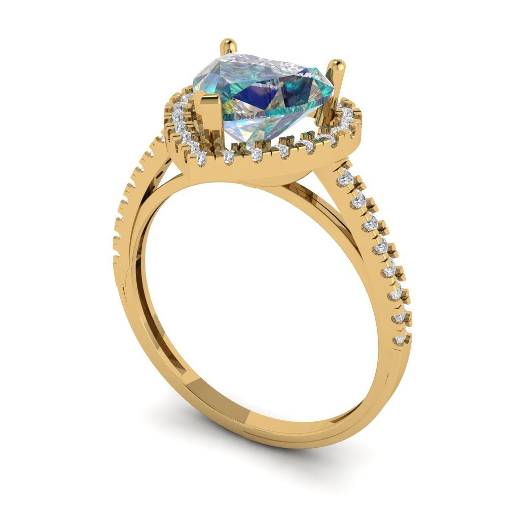 2.285 cttw Blue Moissanite Hidden Halo Engagement Ring - Solid Gold (Heart Cut,8mm)