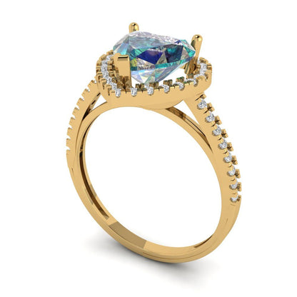 2.285 cttw Blue Moissanite Hidden Halo Engagement Ring - Solid Gold (Heart Cut,8mm)