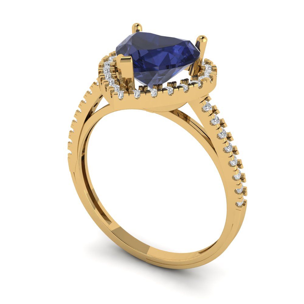 2.285 cttw Simulated Blue Sapphire Hidden Halo Engagement Ring - Solid Gold (Heart Cut,8mm)