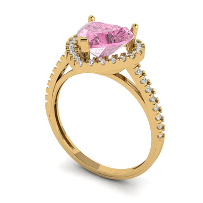 2.285 cttw Zirconia Simulated Pink Diamond Hidden Halo Engagement Ring - Solid Gold (VVS1, Heart Cut,8mm)