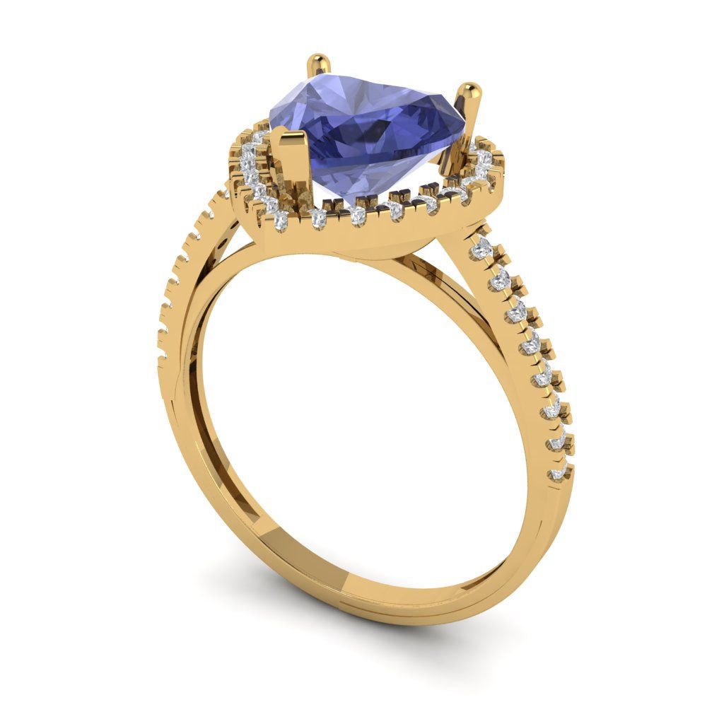 2.285 cttw Simulated Tanzanite Hidden Halo Engagement Ring - Solid Gold (Heart Cut,8mm)