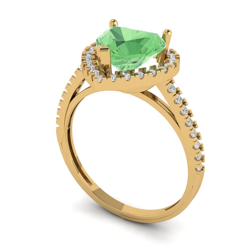 2.285 cttw Zirconia Simulated Green Diamond Hidden Halo Engagement Ring - Solid Gold (VVS1, Heart Cut,8mm)