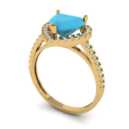 2.285 cttw Simulated Turquoise Hidden Halo Engagement Ring - Solid Gold (Heart Cut,8mm)