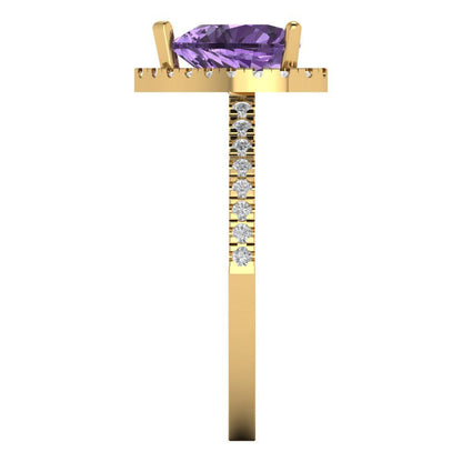 2.285 cttw Simulated Alexandrite Hidden Halo Engagement Ring - Solid Gold (Heart Cut,8mm)