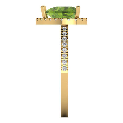 2.285 cttw Natural Peridot Hidden Halo Engagement Ring - Solid Gold (Heart Cut,8mm)