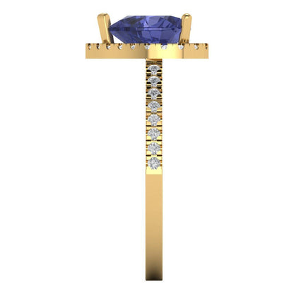 2.285 cttw Simulated Tanzanite Hidden Halo Engagement Ring - Solid Gold (Heart Cut,8mm)