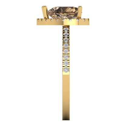 2.285 cttw Zirconia Simulated Champagne Diamond Hidden Halo Engagement Ring - Solid Gold (VVS1, Heart Cut,8mm)