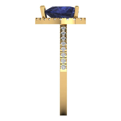 2.285 cttw Simulated Blue Sapphire Hidden Halo Engagement Ring - Solid Gold (Heart Cut,8mm)