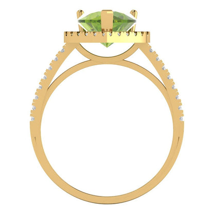 2.285 cttw Natural Peridot Hidden Halo Engagement Ring - Solid Gold (Heart Cut,8mm)
