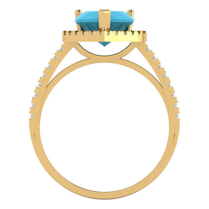 2.285 cttw Simulated Turquoise Hidden Halo Engagement Ring - Solid Gold (Heart Cut,8mm)
