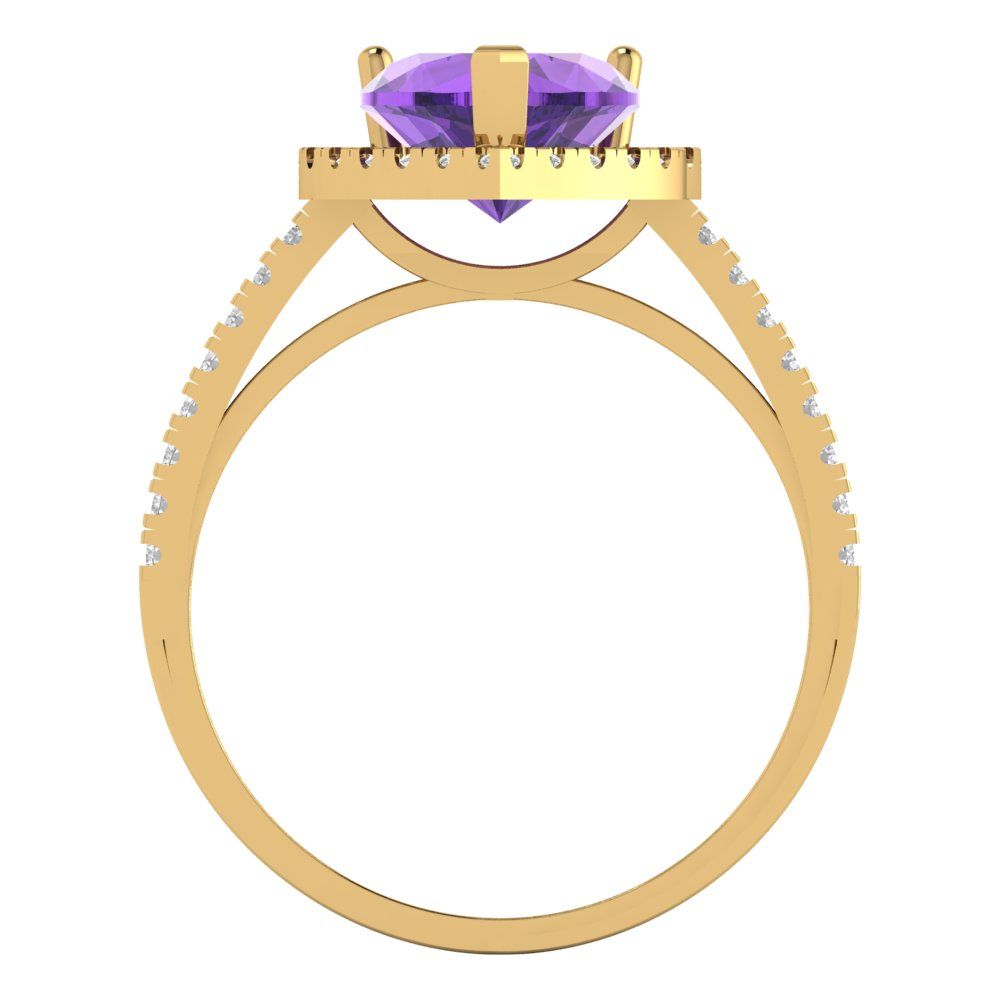 2.285 cttw Natural Amethyst Hidden Halo Engagement Ring - Solid Gold (Heart Cut,8mm)