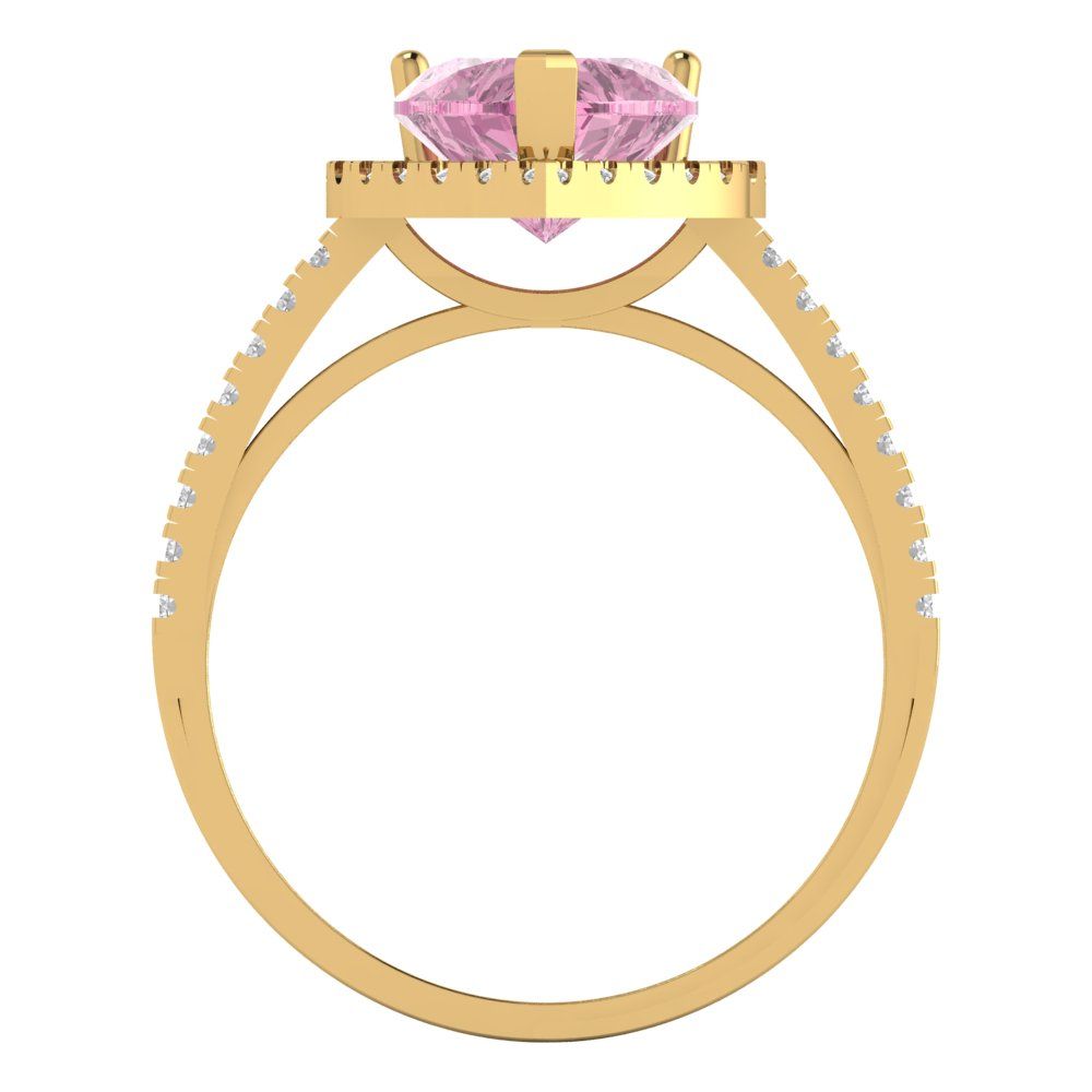 2.285 cttw Zirconia Simulated Pink Diamond Hidden Halo Engagement Ring - Solid Gold (VVS1, Heart Cut,8mm)