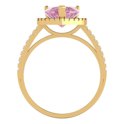 2.285 cttw Zirconia Simulated Pink Diamond Hidden Halo Engagement Ring - Solid Gold (VVS1, Heart Cut,8mm)