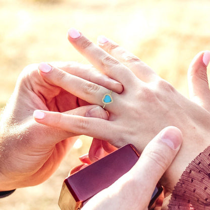 2.285 cttw Simulated Turquoise Hidden Halo Engagement Ring - Solid Gold (Heart Cut,8mm)