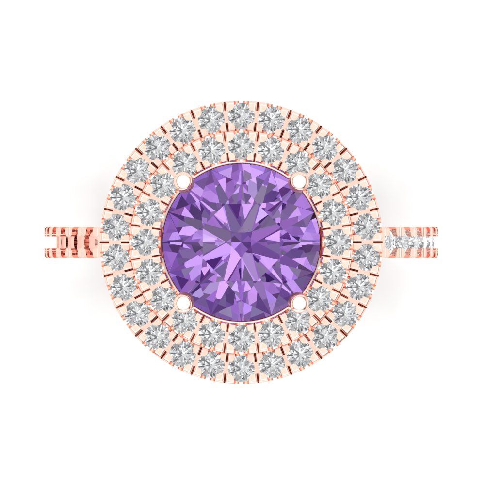 2.6 cttw Simulated Alexandrite Hidden Halo Engagement Ring - Solid Gold (Round Cut,8.0mm)