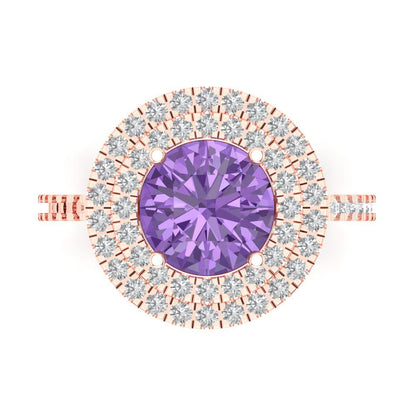 2.6 cttw Simulated Alexandrite Hidden Halo Engagement Ring - Solid Gold (Round Cut,8.0mm)