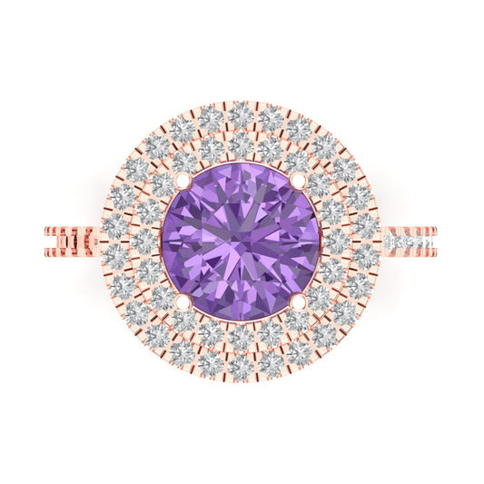 2.6 cttw Simulated Alexandrite Hidden Halo Engagement Ring - Solid Rose Gold (VVS1, Round Cut,8.0mm)