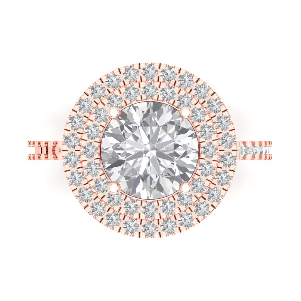 2.6 cttw Moissanite Hidden Halo Engagement Ring - Solid Rose Gold (VVS1, Round Cut,8.0mm)