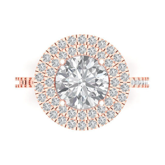 2.6 cttw Moissanite Hidden Halo Engagement Ring - Solid Rose Gold (VVS1, Round Cut,8.0mm)