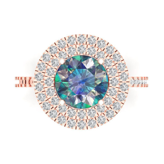 2.6 cttw Blue Moissanite Hidden Halo Engagement Ring - Solid Rose Gold (VVS1, Round Cut,8.0mm)