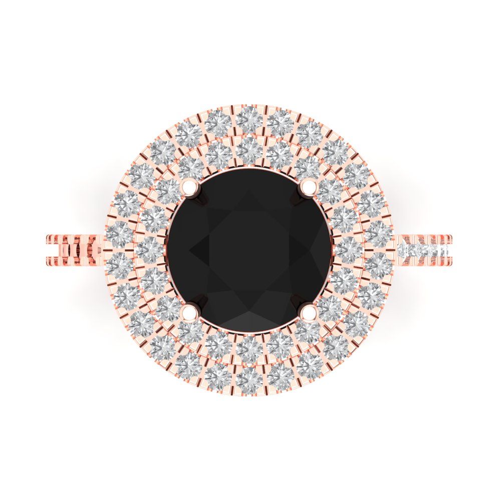 2.6 cttw Natural Onyx Hidden Halo Engagement Ring - Solid Gold (Round Cut,8.0mm)