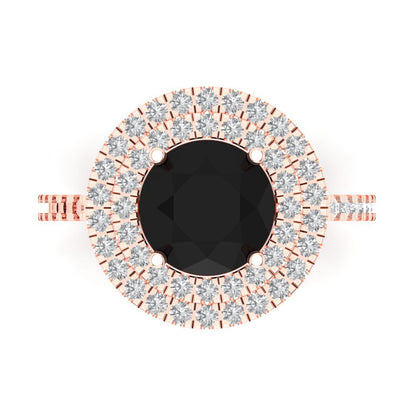 2.6 cttw Natural Onyx Hidden Halo Engagement Ring - Solid Gold (Round Cut,8.0mm)