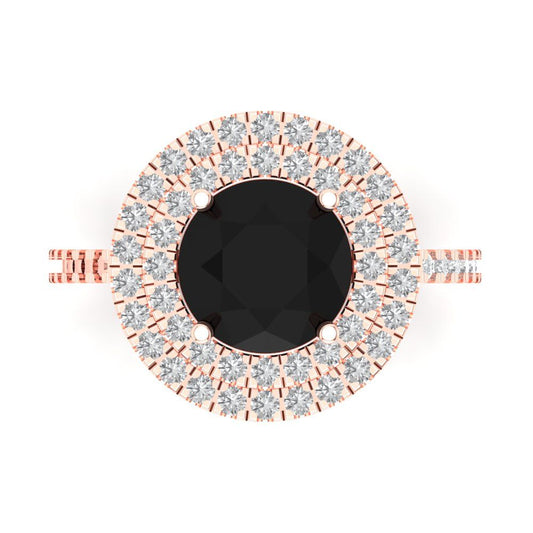 2.6 cttw Natural Onyx Hidden Halo Engagement Ring - Solid Rose Gold (VVS1, Round Cut,8.0mm)